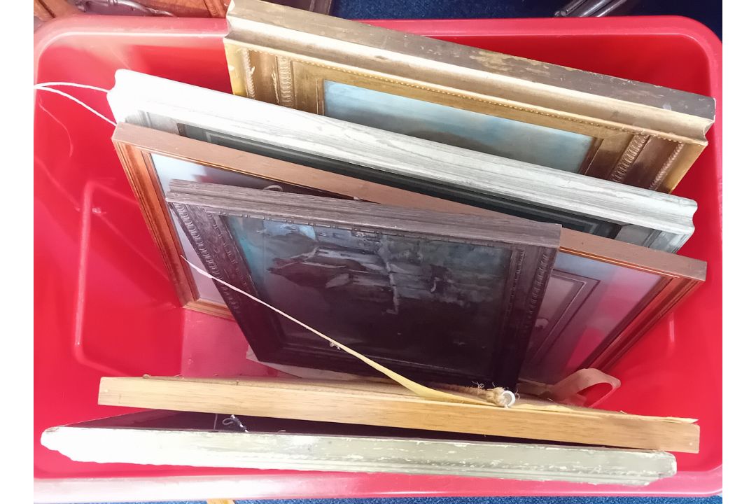 A collection of pictures, to include watercolour village scenes, portrait of a lady, still life, and - Image 1 of 3