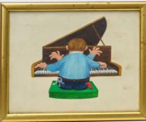 Beryl Cook O.B.E. (British, 1926-2008) small gouache painting, 'Tony at the Piano', unsigned, 17.5cm