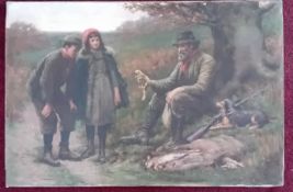 Herbert E Butler (1861-1931), oil on canvas of two children with gamekeeper, signed lower left '