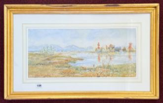 Marjorie Murray, watercolour possibly Indian scene, dated 1909, 24cm x 55cm, framed and glazed.