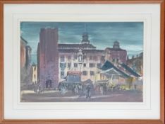 James Miller (Scottish 1893-1987), watercolour and pastel of an Italian Piazza, signed in pencil