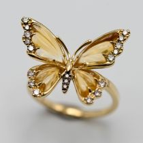 Le Vian, a diamond and citrine Butterfly design ring, set in 14k yellow gold, size N/O.
