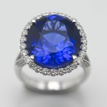 An impressive diamond and tanzanite set ring, set in 18ct white gold, approx 13.61ct, size M/N.