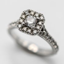 A diamond 'Square' shape cluster ring, set with further diamonds to the shoulders, approx 0.32ct,
