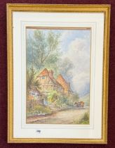 J. Rawson, watercolour 'Farm Cottages', 50cm x 36cm, framed and glazed.