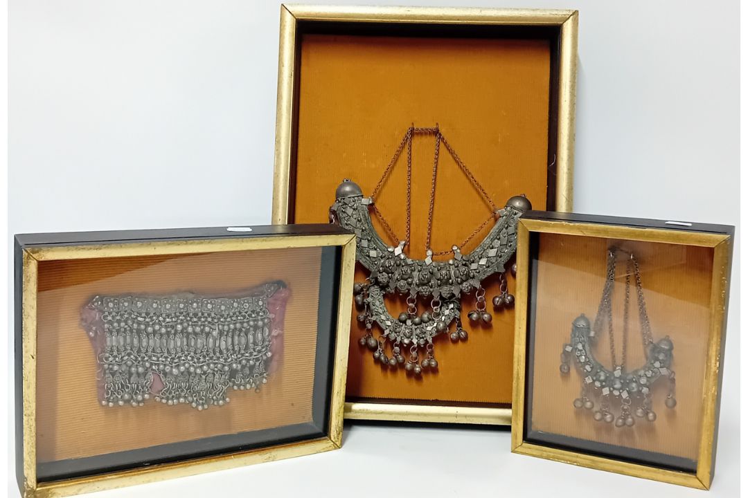 Three cased Ethiopian silver ceremonial wedding necklaces. (3) - Image 1 of 4