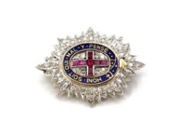 A fine Edwardian platinum, gold, diamond, ruby and enamel Coldstream Guards