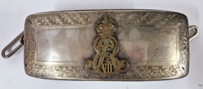An Edward VII early 20th century military belt message pouch or case, of foliate engraved white