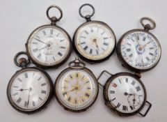Five ladies pocket watches, together with a watch, to include silver examples and intricate Roman