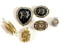 A small mixed lot including two silver brooches and others etc.