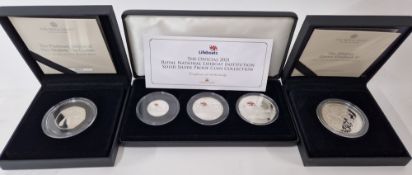 A collection of silver proof commemorative coins, to include 2021 Royal National Lifeboat