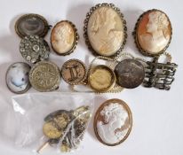 A collection of four cameos including a 9ct gold cameo and other miscellaneous items.