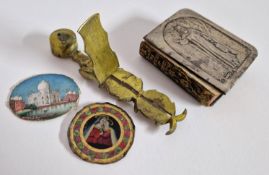 A silver fronted small bible book, a sovereign weight etc.