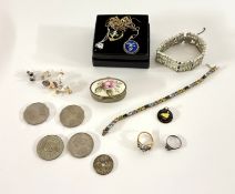 A mixed lot to include Australian coins, necklaces, trinket box etc.