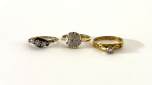 Three 18ct gold dress rings, approx 8.3g.