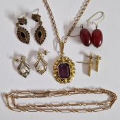 A small collection of mixed items including a pair of cherry amber? earrings, other earrings etc.