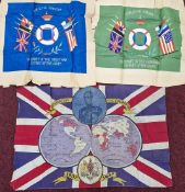 Three early 19th century military flags, to include a pair of embroidered silk examples 'Gibraltar