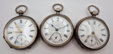 Three silver pocket watches with Roman enamel dials, to include one by 'Samuel Edgcumbe,