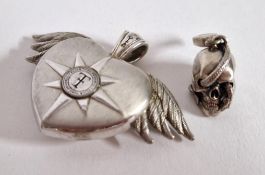 Theo Fennell Alias silver heart with wings pendant together with another Theo Fennell Alias silver