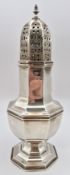 A George V silver sugar caster by Harrods Ltd., with pointed finial, hallmarked London 1933,