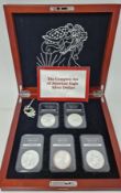 The 'American Eagle' silver dollar set, to include 5 coins each weight 1oz, in presentation case.