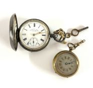 A silver cased pocket watch by J.B.Yabsley, London, Swiss made, with key together with another.