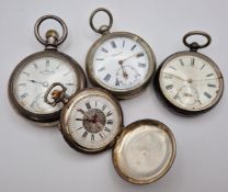 Four pocket watches, to include a silver example, and an intricate piece by Bucharer, another by 'Am