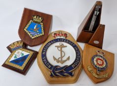 A collection of painted Ships plaques, mounted on wood, to include H.M.Y Brittania, Grey Rover, a