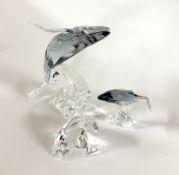 Swarovski Crystal Glass, Paikea Whale, annual edition 2012, boxed together with Companion young