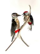 Swarovski Crystal Glass, Paradise Birds - Woodpeckers - Black Diamond, boxed.
