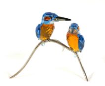 Swarovski Crystal Glass, Paradise Birds - Kingfishers - Blue Turquoise, boxed.
