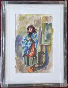 Robert Lenkiewicz (1941-2002), watercolour and pen 'Eliza standing in blue-green shawl (October