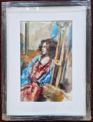 Robert Lenkiewicz (1941-2002), watercolour and pen 'Eliza with easel (Sept 7th '78)', with