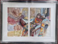 Robert Lenkiewicz (1941-2002), watercolour and pen 'Eliza on the bed in her flat (November 30th