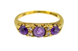 A amethyst and diamond set ring, set in 18ct yellow gold, size I, approx 4.3g.