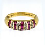 A ruby and diamond set ring, set in 9ct yellow gold, size M, approx 2.6g.