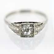 An Edwardian diamond single stone ring, (old mine cut stone) set in platinum, approx 0.75ct, size