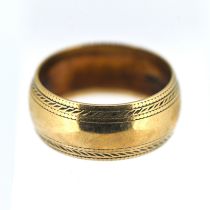 A 9ct yellow gold wedding band ring, size L, approx 5g.