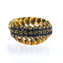 A double row sapphire ring, set in 14k yellow gold, size O/P, approx 5.2g.