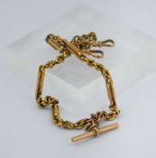 A vintage albert chain, set in 9ct yellow gold, double trombone style links, length 37cm, approx
