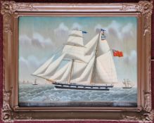 A 19th century reverse glass painting ship portrait, titled underneath 'Zante Packet of Liverpool,