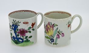 Two Liverpool cans, with painted floral decoration. (2)