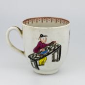 A Worcester tea cup, decorated with Chinese figures and moths.