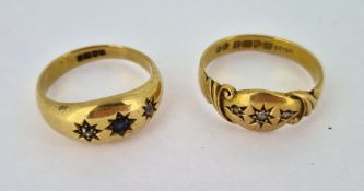 Two 18ct yellow gold gents dress rings, approx 9.9g.