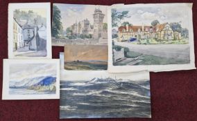 A collection of unframed watercolours, to include one by B A Holm, together with a photographic