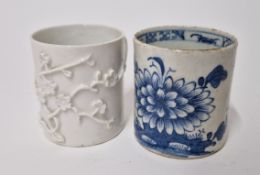A Bow can mug, from the collection of Gilbert Bradley, together with a Bow blanc-chine can. (2)