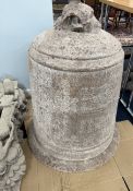 A rare cast iron documentary temple bell, dated 1686 to the 25th year of Kangxi (1662-1722), resting
