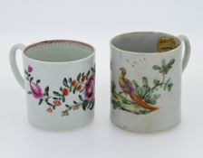 Two Liverpool cans, to include one decorated with birds, the other polychrome floral design. (2)