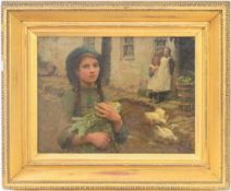 Harold Harvey (British, Newlyn School, 1874-1941), oil on canvas ‘Girl with Cabbage (untitled)’,
