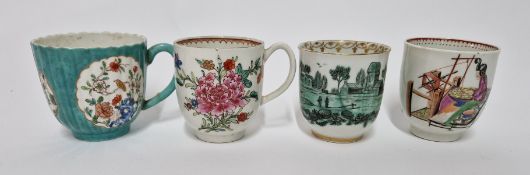 An early Worcester tea cup decorated with a weaver on a loom, together with a Chinese cup
